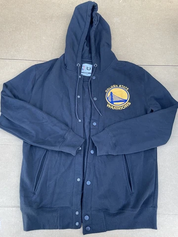 UNK NBA GSW WARRIORS BLACK FULL BUTTON-UP VARSITY HOODIE SWEATER MENS LRG Cover