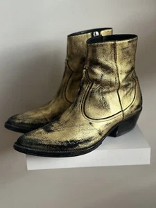 Amiri Gold Black Suede Leather Cowboy Boots Size 8us Eu41 Ysl Riri Zipper - Picture 1 of 18