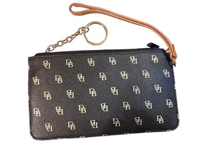 Dooney & Bourke Wristlet Zip Clutch Wallet Purse Black Signature Strap Key Chain - Picture 1 of 9