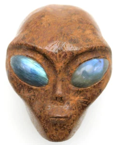 XL Exquisite GOLD STAR Stone ALIEN Head Art Paperweight LABRADORITE Gemstone Eye - Picture 1 of 7