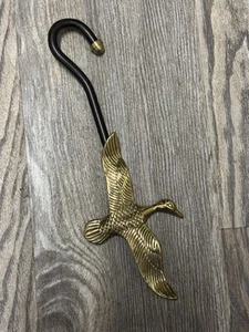 Vintage Brass Goose Mallard Duck Fireplace Damper Pull Hook Hanger 11" - Picture 1 of 5