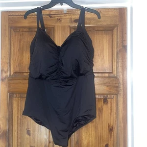 Lands' End schwarzer Badeanzug Einteiler Gr. 22 W Bauchkontrolle Schlankmacher Rüschen - Bild 1 von 10