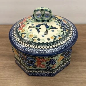 Polish Pottery Pretzel Box Unikat 2541 Peaceful Garden Special Edition 2008 - Picture 1 of 12