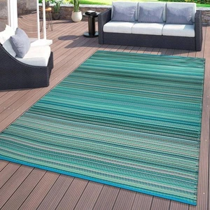 Rugshop Outdoor Carpet Modern Stripe Reversible Plastic Indoor Outdoor Rugs 8x10 - Picture 1 of 54
