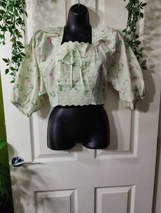 ASOS DESIGN square neck top with frill detail & ribbon insert Size 6 8 - Picture 1 of 6