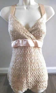 VTG Y2K Lace Crochet Cami Top Large Cottagecore Fairy Lace Romantic Gold - Picture 1 of 13