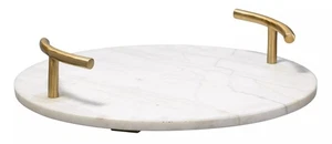 JAMIE YOUNG ROUND CARTER HANDLE TRAY WHITE MARBLE BRASS HANDLES - Picture 1 of 1