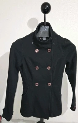 Warm Nice Vtg Jrs Guess  Size S Coat  Button Front Peacoat W/Pockets Black - Image 1 of 4