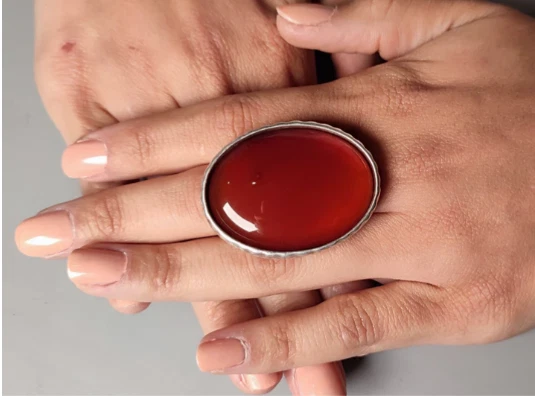 carnelian ring, silver, large chunky statement ring, handmade, red ring — 第 1/3 张图片