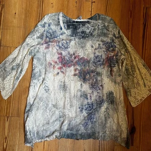T-shirt Brittany nera panna pizzo floreale manica lunga capriccioso TAGLIA XL - Foto 1 di 5
