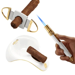 Lubinski 1 Torch Flame Cigar Lighter Guillotine Cutter Cigar Holder Ashtray Set - Picture 1 of 9