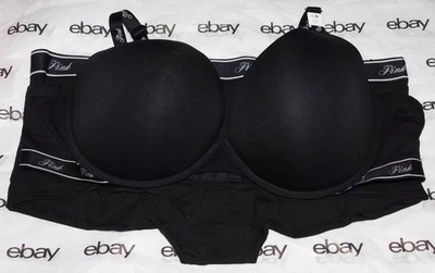 NUEVO Victoria's Secret Pink Everywhere Sujetador Push-Up Negro 42D y Conjunto Boyshort XXL Foto 1 de 3
