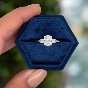 Hochzeit Damen Diamant Ring Lab Grown Oval 3 Karat IGI Zertifiziert 14k Weißgold - Bild 1 von 10