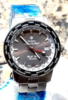 ZODIAC SWISS MADE LE WORLD TIME GMT AUTOMATIC  SUPER SEA WOLF  WATCH, ZO9409 NIB - Image 1 of 4