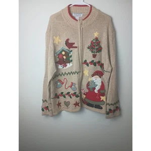 Tiara International Weihnachten durchgehender Reißverschluss Strickjacke Pullover Kardinal Santa 2X - Bild 1 von 8