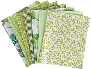 7 Pieces Green Leaf Pattern Cotton Fabric Fat Quarter Bundles Pre-cut - Picture 1 of 7