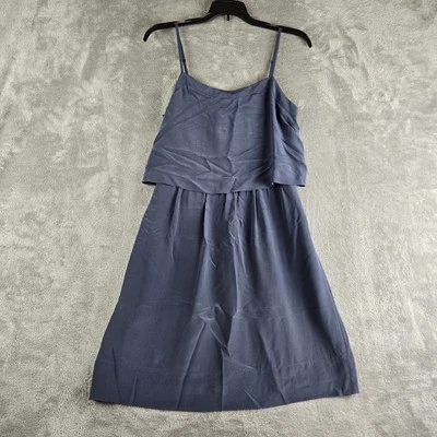 Madewell мини-платье женщин 0 синий шелк наложение Cami спагетти ремень минимальный - Изображение 1 из 4