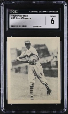 1939 PLAY BALL #58 LOU CHIOZZA CGC 6 EX/MINT RC ROOKIE NY GIANTS 6123 - Image 1 of 2