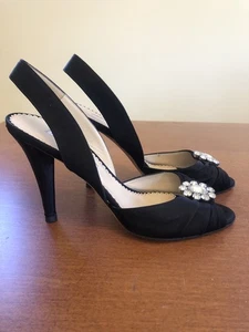 Oscar de la Renta Black Tie Satin Slingback Dress Shoes 9 Italy Evening Formal - Picture 1 of 6
