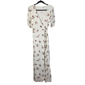Everly Wrap Maxi Dress Women's M White Swiss Dot Floral Cottagecore Feminine - Picture 1 of 11