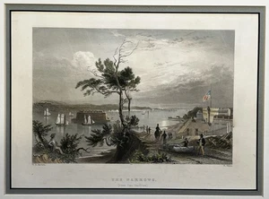 Orig. Impresión de 1838, The Narrows From Fort Hamilton, Nueva York, marco mate listo, Brooklyn - Imagen 1 de 7