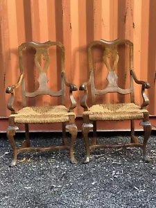 Pair of 19th century French country style walnut armchairs with rush seats - Picture 1 of 19