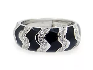 Hidalgo 18k White Gold Round Diamond Enamel 7mm Wedding Stack Band Ring Sz 6 - Picture 1 of 8