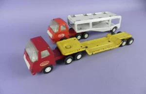 Remolque y transportador de autos Lowboy de acero prensado Tonka de la década de 1970 con plataforma plana - Imagen 1 de 1