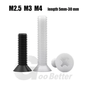 Tornillos de máquina pequeños Phillips cabeza avellanada M2.5 M3 M4 blanco/negro nailon - Imagen 1 de 7