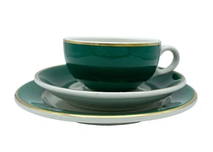 Vintage 3-teiliges Jackson Porzellan Set - Teetasse, Untertasse, Dessertteller grün weiß gold - Bild 1 von 5