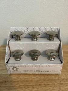 Casa Decor Drawer Cabinet 6 Knobs Set Silver Hammered Finish silver metal NEW - Picture 1 of 6