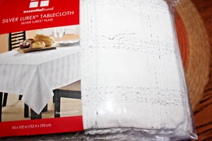 Essential Home Silver Lurex Plaid Tablecloth 60 X 102 White - Picture 1 of 6