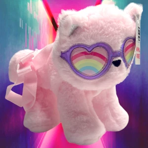 NEW Rainbow Sunglasses Cool Kitty Cat Girls Crossbody Purse Bag Stuffed Animal - Picture 1 of 14