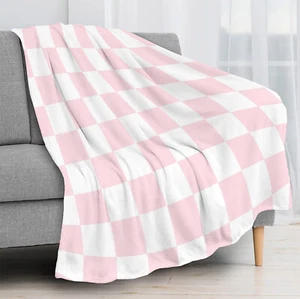 Minimalist Pink and White Checkered Throw Blanket for Couch Bed Sofa Home Decor - Picture 1 of 6