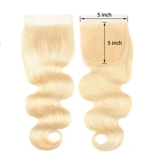 5*5 Silk Base Lace Closure Body Wave Ash Blonde Human Hair Piece Skin Top #613 - Picture 1 of 10