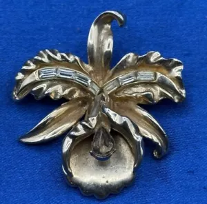 Vintage Coro signierte goldfarbene Lilie Brosche Anstecknadel weiß Strass 40er Jahre C996 - Bild 1 von 6