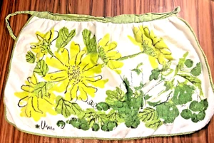Floral Flower Apron Vintage Nature Print Green White Tie Back Kitchen Retro - Picture 1 of 10