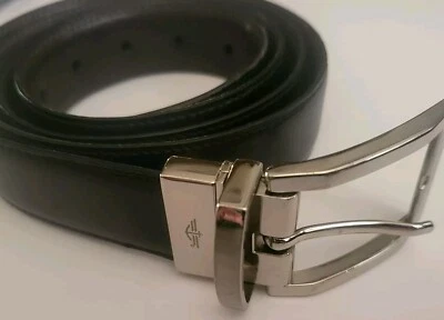 皮带皮革黑色/棕色银色(旋转/旋转)扣座品牌尺寸 42 — 第 1/4 张图片