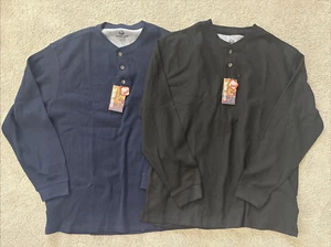 2 NEW Alpine Lakes Mens Waffle Knit Henley Long Sleeve Shirt XL Navy Blue, Black - Picture 1 of 5