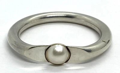 Vintage Sterling Silver 14K Gold Natural pearl Bangle Bracelet  7.3/4"42g  - Image 1 of 4