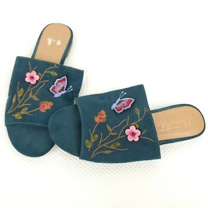 Sandalia Nanette Lepore Teal Gamuza Bordada Floral Valentina Slide Zapatos 7.5 - Imagen 1 de 4