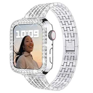 Estuche de dama + correa de diamante para Apple Watch 10 9 8 7 6 40 mm 41 mm 38 mm 45 mm 44 mm 42 mm - Imagen 1 de 18