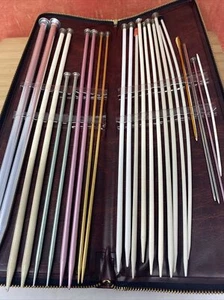 Set of 24 Knitting Needles in Faux Leather Zip Up Case Brown - Picture 1 of 7