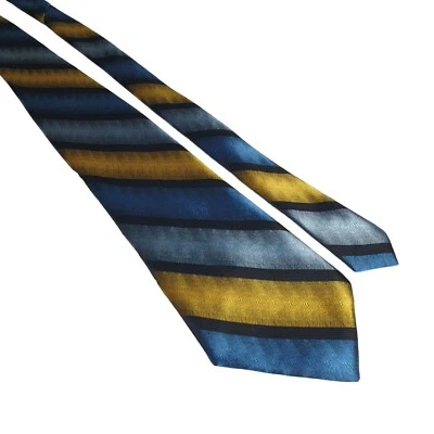 Wembley Striped Tie For Blue Black Grey Suit 3 Inches Wide Silk Blend With Yello - Imagem 1 de 4