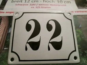 Hausnummer Emaille Nr. 22 schwarze Zahl auf weißem Hintergrund 12 cm x 10 cm  - Picture 1 of 12