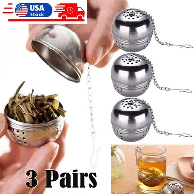 3 Pcs Tea Infuser Ball Mesh Loose Leaf Strainer Stainless Steel Secure Locking - Image 1 of 4