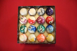 Set Vintage gebrauchte Marmor Stil Swirl Billard Pool Kugeln mit Box - Bild 1 von 3