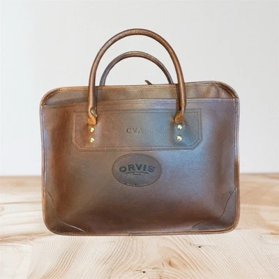 🔥Maletín de cuero de toro marrón vintage Orvis - Bolso mensajero usado en excelente estado Foto 1 de 4