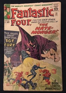 FANTASTIC FOUR #21 (1963) 1st Hate Monger, 1st Sgt Fury X-over, around FR/GD - Picture 1 of 7