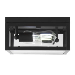 Hampton Bay Hurley 10 in. 2-Light Modern Matte Black Outdoor Ceiling Flush Mount - Picture 1 of 14